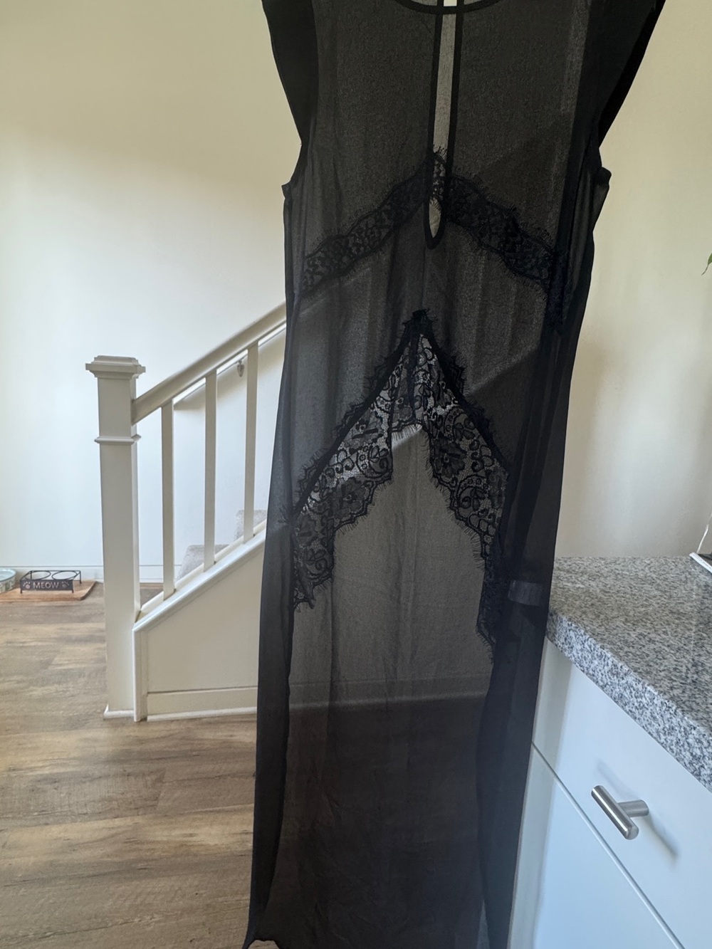 Nasty Gal Black Sheer Lace-Trim Maxi Chemise